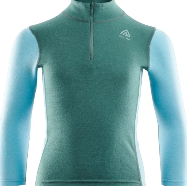 Aclima Kids WarmWool Mock Neck lasten merinopaita North Atlantic / Reef Waters| Lasten Alusasut Ja Kerrastot