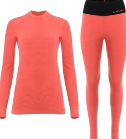 Aclima Kerrastohousut^StreamWool Crewneck naisten kerrastosetti, Spiced Coral