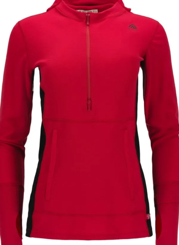 Aclima WarmWool Hoodsweater w/Zip naisten kerrastopaita, Jester Red/Jet Black| Hupparit, Fleecet Ja Välipaidat