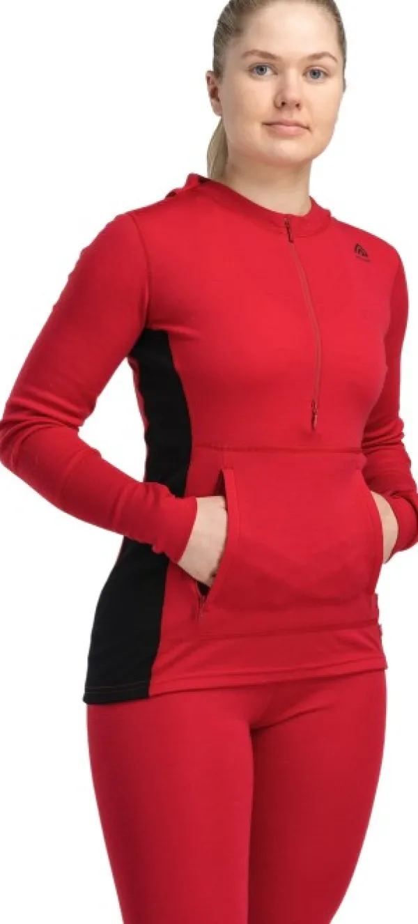 Aclima WarmWool Hoodsweater w/Zip naisten kerrastopaita, Jester Red/Jet Black| Hupparit, Fleecet Ja Välipaidat