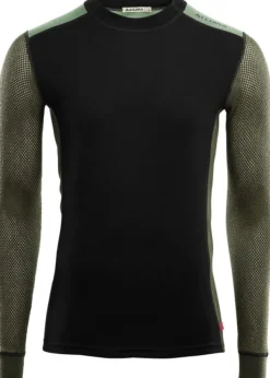 Aclima WoolNet Hybrid Crewneck villaverkkopaita, musta/vihreä| Hupparit, Fleecet Ja Välipaidat