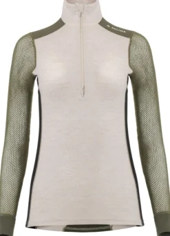 Aclima Kerrastopaidat^WoolNet Hybrid Mockneck naisten hybridikerrastopaita, Olive Night/Beige Melange/Jet Black