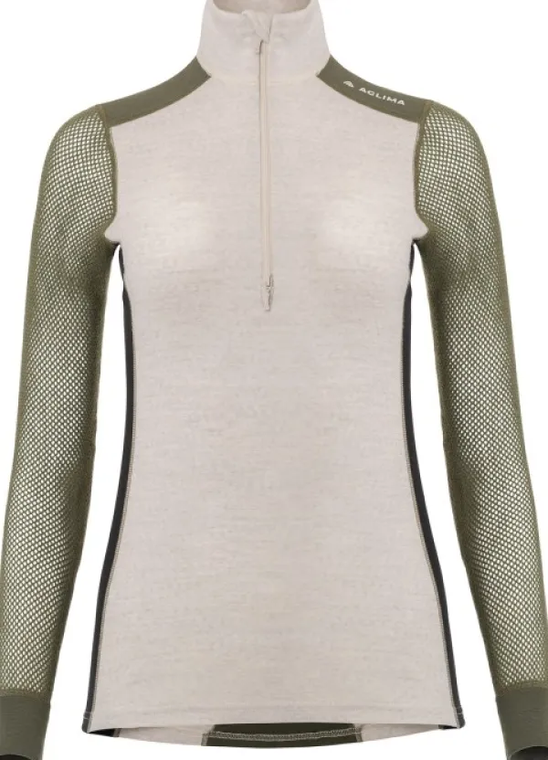 Aclima Kerrastopaidat^WoolNet Hybrid Mockneck naisten hybridikerrastopaita, Olive Night/Beige Melange/Jet Black