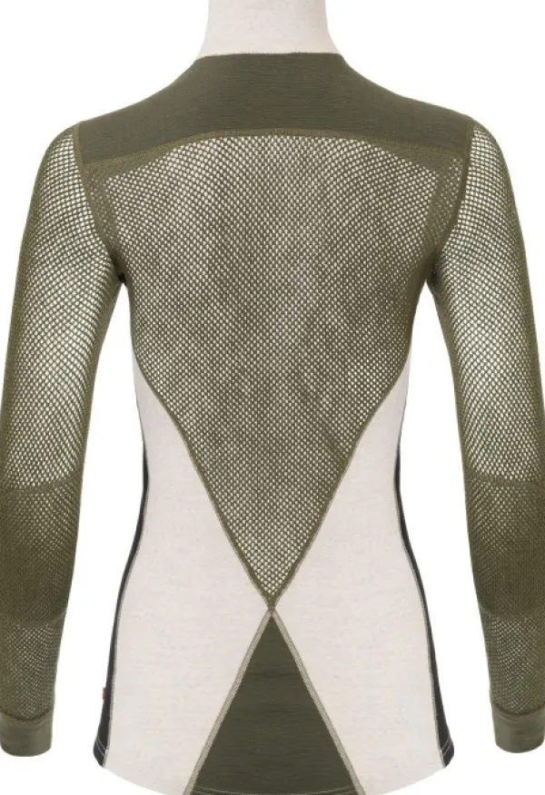 Aclima Kerrastopaidat^WoolNet Hybrid Mockneck naisten hybridikerrastopaita, Olive Night/Beige Melange/Jet Black