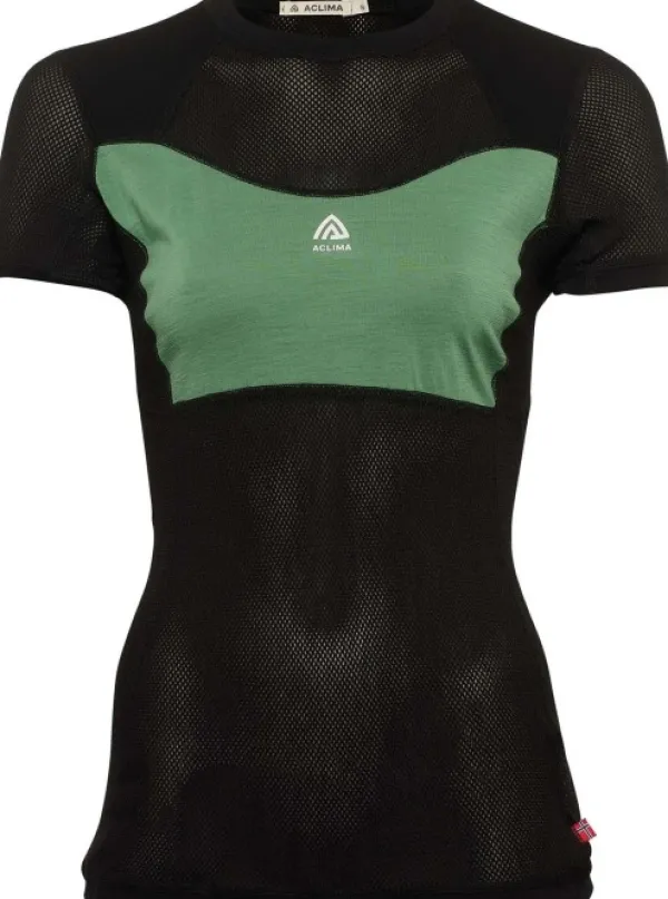 Aclima T-paidat Ja Pikeepaidat^WoolNet Light T-shirt lyhythihainen naisten verkkoaluspaita, musta/vihreä