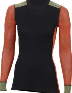 Aclima Kerrastopaidat^W's WoolNet Hybrid Crewneck Jet Black/Poinciana/Capulet Olive