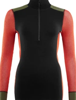 Aclima Kerrastopaidat^W's WoolNet Hybrid Mock Neck Jet Black/Poinciana/Capulet Olive