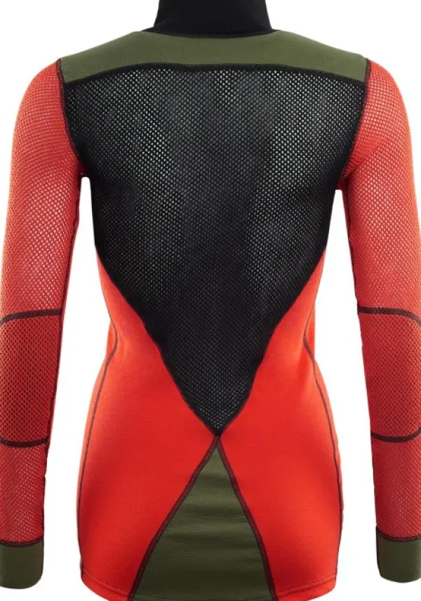 Aclima Kerrastopaidat^W's WoolNet Hybrid Mock Neck Jet Black/Poinciana/Capulet Olive