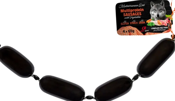 Alpha Spirit Koiranmakkarat^Mediterranean Multiprotein Sausage with Vegs makkarat aikuisille koirille, 4 x 65 g