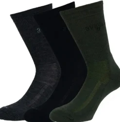 Avignon Metsästyssukat^Terry Hiking -merinovillasukat, 3 paria, musta, harmaa, vihreä