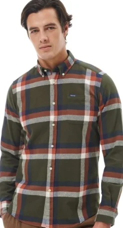 Barbour Folley Tailored Fit paita, Olive| Flanelli- Ja Kauluspaidat