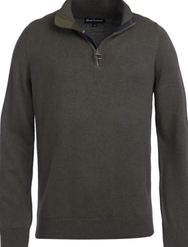Barbour Pitkähihaiset Paidat^M's Cotton Half Zip Olive Marl