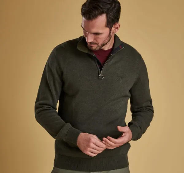 Barbour Pitkähihaiset Paidat^M's Cotton Half Zip Olive Marl