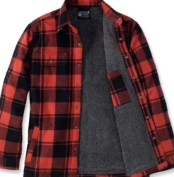 Carhartt Workwear Carhartt Flannel Sherpa-Lined Shirt Jacket flanellipaita, punainen| Flanelli- Ja Kauluspaidat