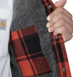 Carhartt Workwear Carhartt Flannel Sherpa-Lined Shirt Jacket flanellipaita, punainen| Flanelli- Ja Kauluspaidat