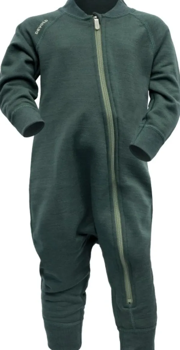Devold Nibba Merino Playsuit Baby vauvojen villahaalari, tummanvihreä| Lasten Alusasut Ja Kerrastot
