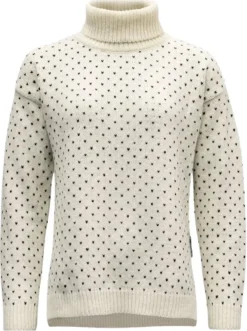 Devold Sörisen Wool High Neck naisten villapaita, Off White/Ink| Villapaidat