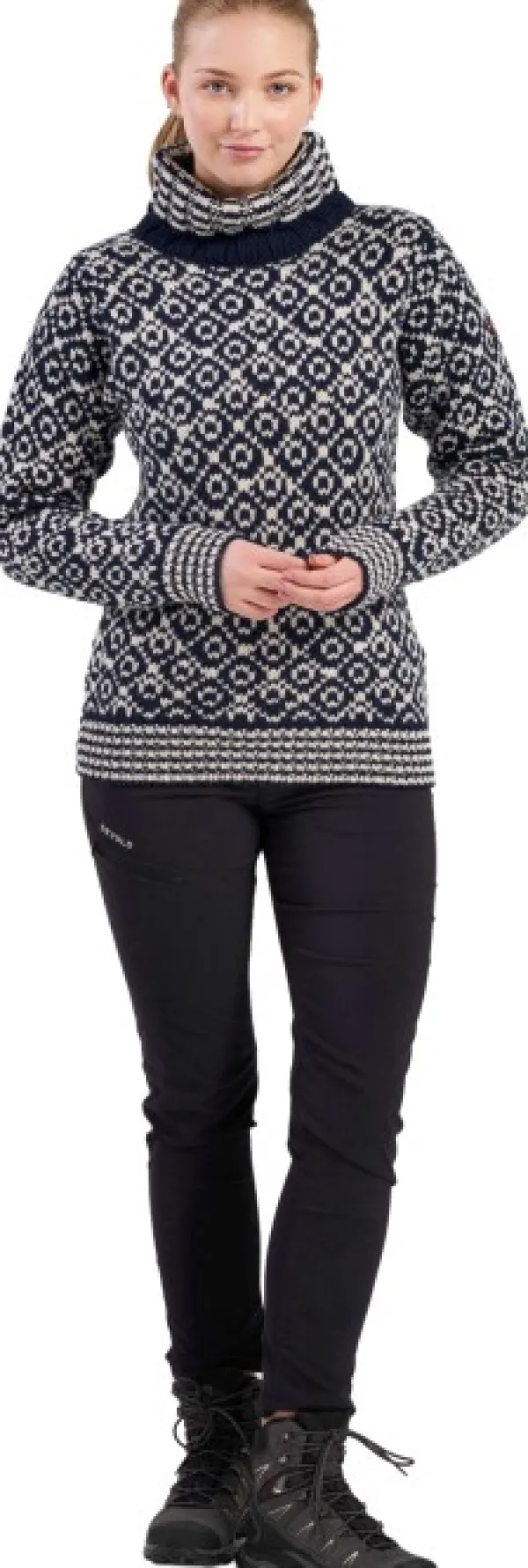 Devold Pitkähihaiset Paidat^Svalbard Wool High Neck villapaita, unisex, musta/valkoinen