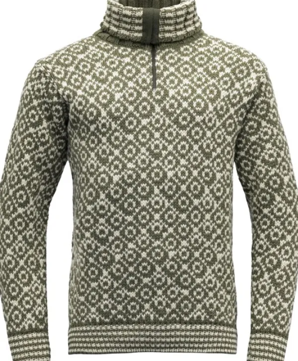 Devold Villapaidat^Svalbard Wool Zip Neck villapaita, oliivi/valkoinen