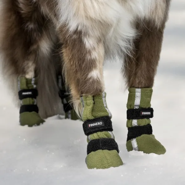 FinNero Koiran Tossut^Hundsko HALLA koiran tossut, XL, 4-pack, Reflex Grön