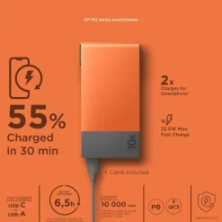 GP Batteries GP Powerbank M2 10000 mAh varavirtalähde, oranssi| Paristot, Laturit Ja Vara-akut