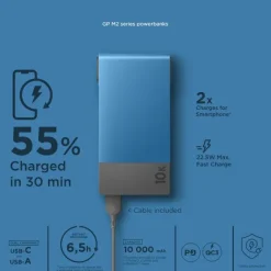 GP Batteries Paristot, Laturit Ja Vara-akut^GP Powerbank M2 10000 mAh varavirtalähde, sininen