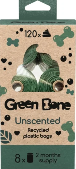 Green Bone tuoksuttomat koirankakkapussit, 8 rullaa, 120 kpl| Koirankakkapussit