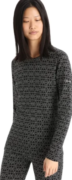 Icebreaker Outlet - Kerrastot Ja Alusasut^250 Vertex LS Crewe Alpine Geo naisten kerrastopaita, musta/valkoinen