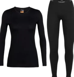 Icebreaker Kerrastohousut^Oasis LS Crewe 200 + Leggings 200 naisten kerrasto, Black