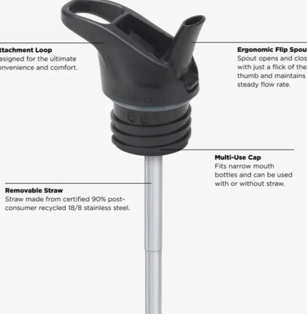 Klean Kanteen Juomapullojen Tarvikkeet^Flip Seal Sport Cap w/Straw (for Classic Bottles) Black