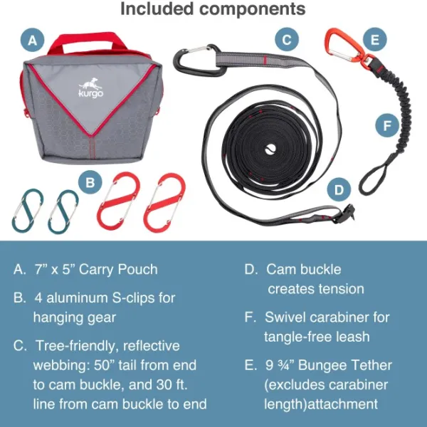 Kurgo Ridgeline Tie Out Camping Zip Line koiran kiinnityssetti| Kuljetushäkit Ja Matkustustarvikkeet