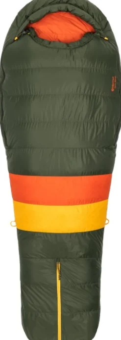 Marmot Makuupussit/Kolmen Vuodenajan Makuupussit^Never Winter Long untuvamakuupussi, Nori/Red Sun