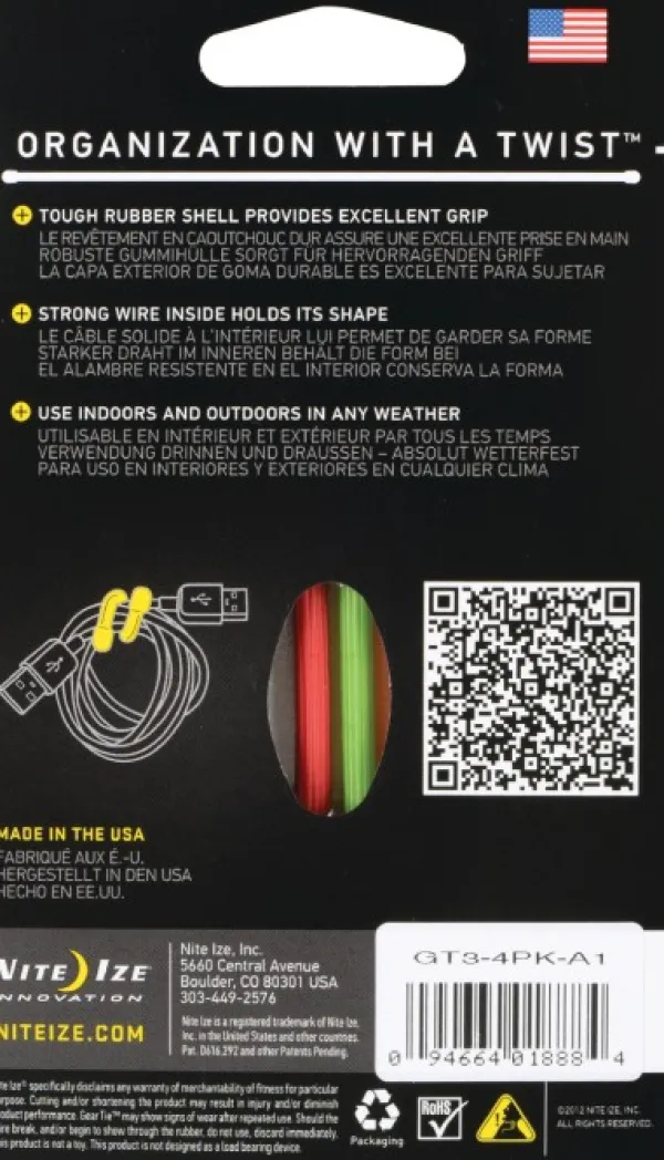 Nite Ize Ensiapu Ja Turvallisuus^Gear Tie 3-Assorted 4-pack