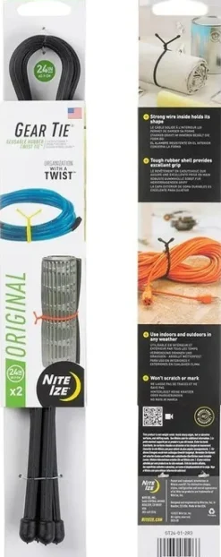 Nite Ize Reppujen Ja Laukkujen Tarvikkeet^Gear Tie 24-Black kiinnitysvaijeri, 2kpl