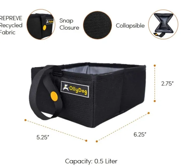 OllyDog Crumple Travel Bowl taitettava matkakulho, harmaa| Koiranomistajan Tarvikkeet