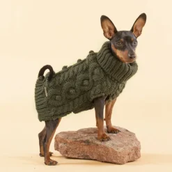 PAIKKA Handmade Knit koiran neulepusero, 45-50 cm, maastonvihreä| Neuletakit