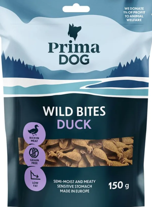 PrimaDog Prima Wild Bites Ankka ja auringonhattu, 150 g| Makupalat