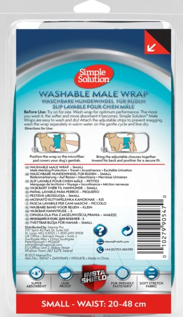 Simple Solution Washable Male Wrap suoja uroskoirille, Small| Narttujen Ja Urosten Suojat
