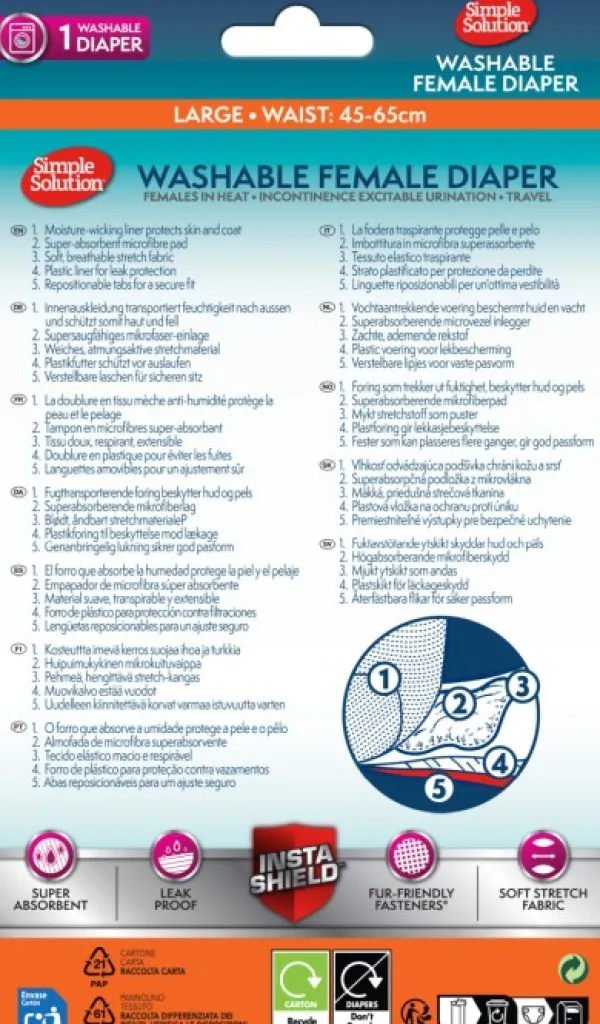 Simple Solution Narttujen Ja Urosten Suojat^Washable Female Diaper nartun suoja, Large