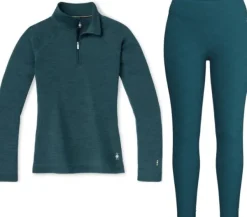 Smartwool Classic Thermal Merino 1/4 Zip naisten merinokerrasto, petrooli| Pitkähihaiset Paidat