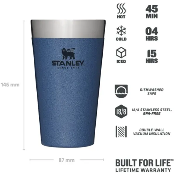 Stanley Astiat Ja Ruokailuvälineet^The Stacking Beer Pint muki, 0,47 L, Hammertone Lake